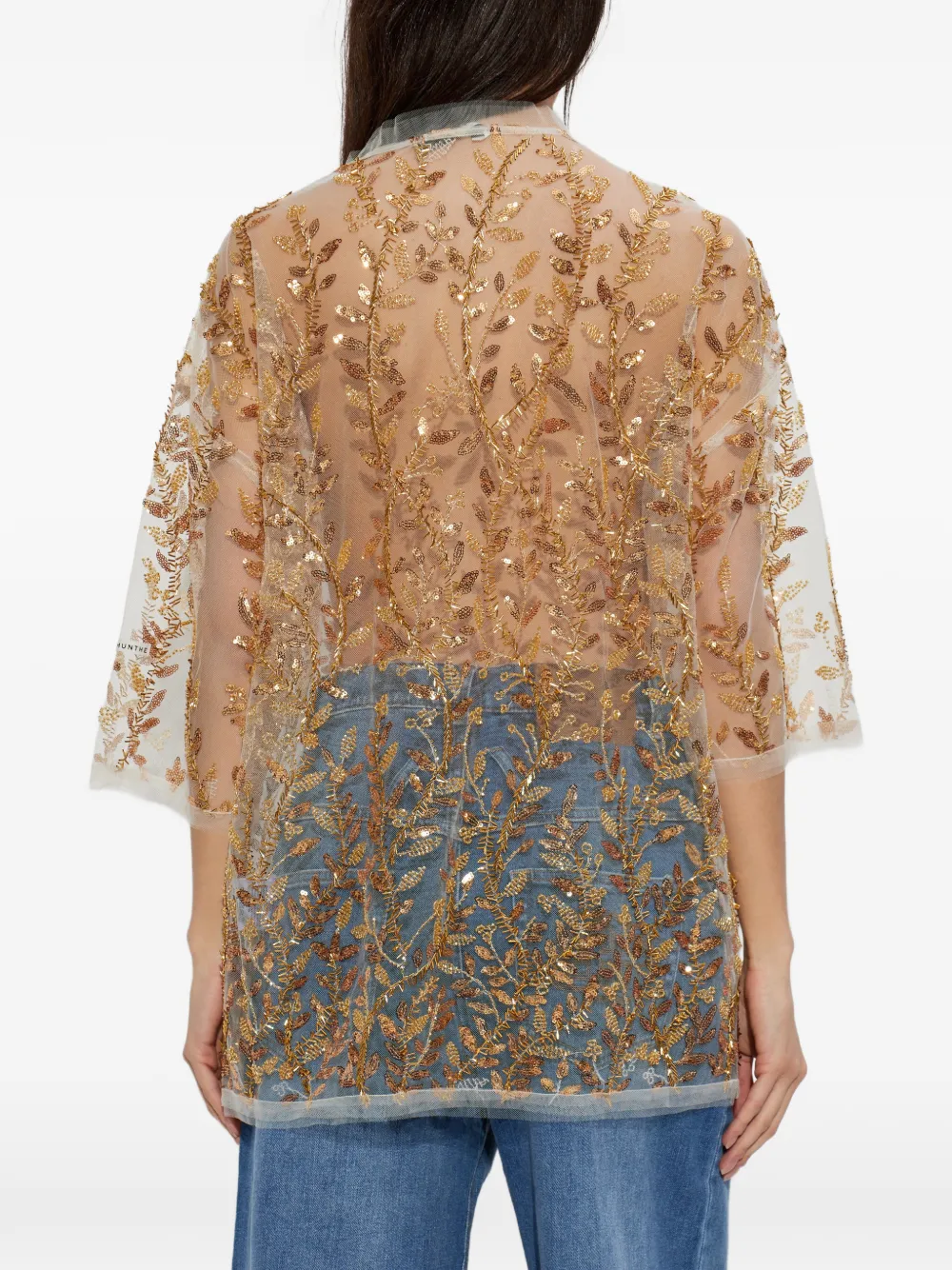 MUNTHE Babur top met bladerdetail Beige