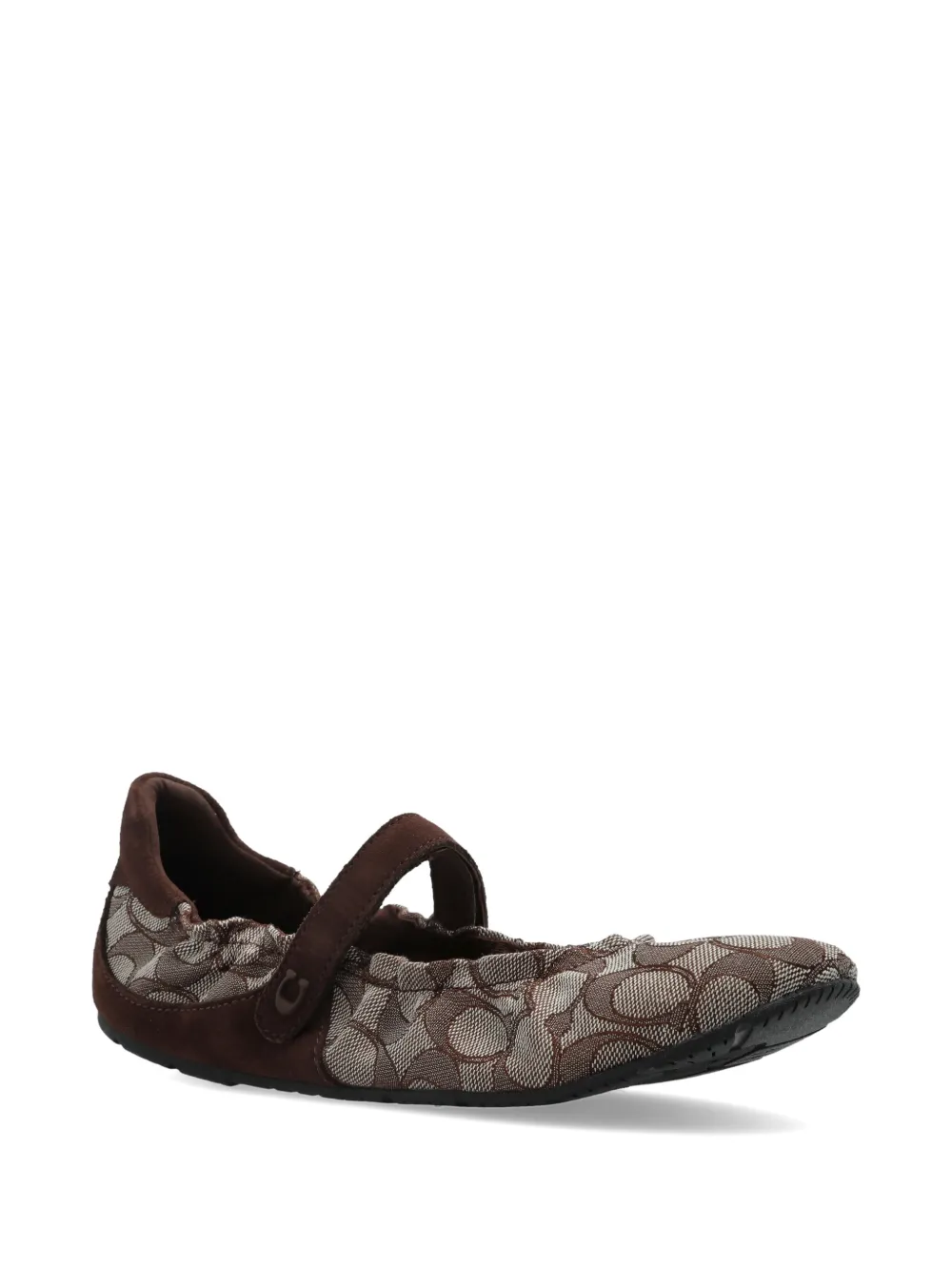 Coach Patterned Strap Ballet Flats In Brown