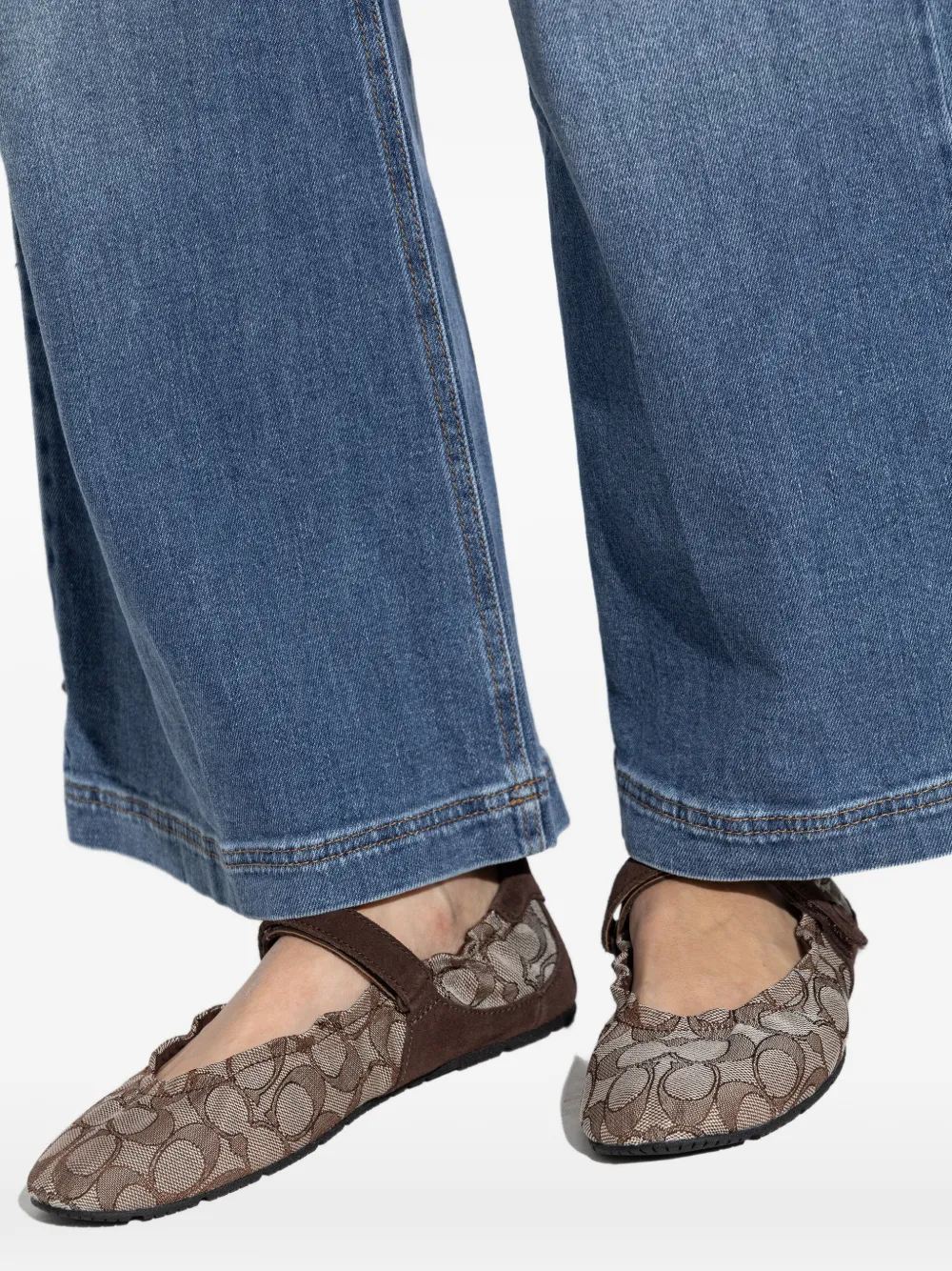 Coach Patterned Strap Ballet Flats In Brown