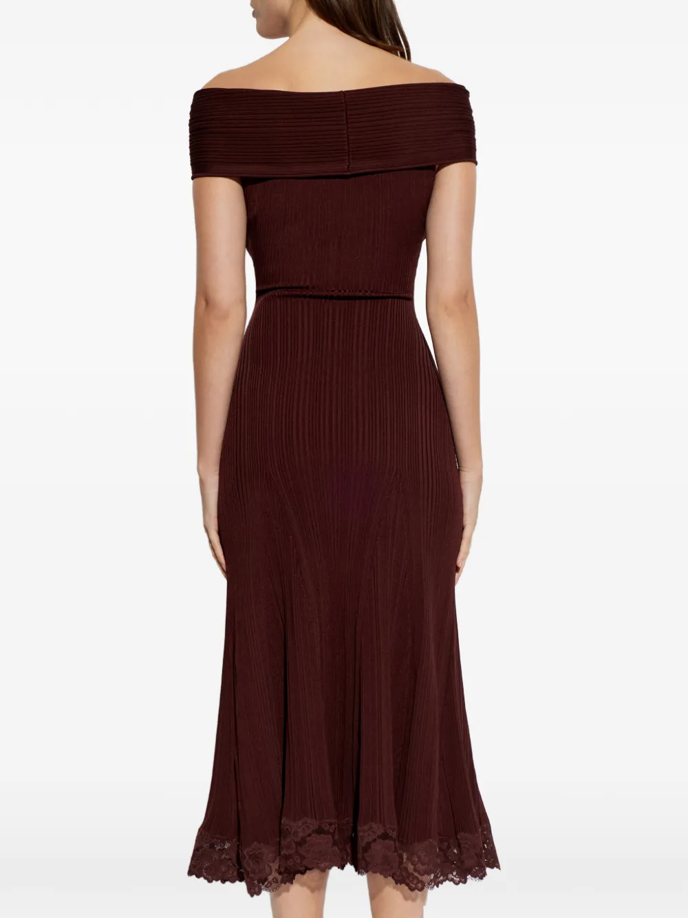 Self-Portrait Off-shoulder midi-jurk met kanten detail Rood