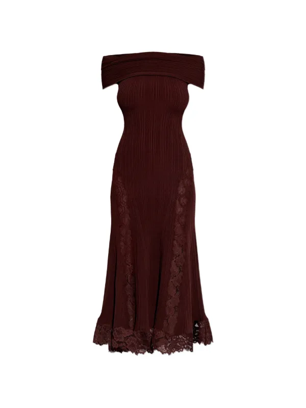 self portrait off the shoulder lace dress Off-the-shoulder crystal-embellished corded lace midi dress - white