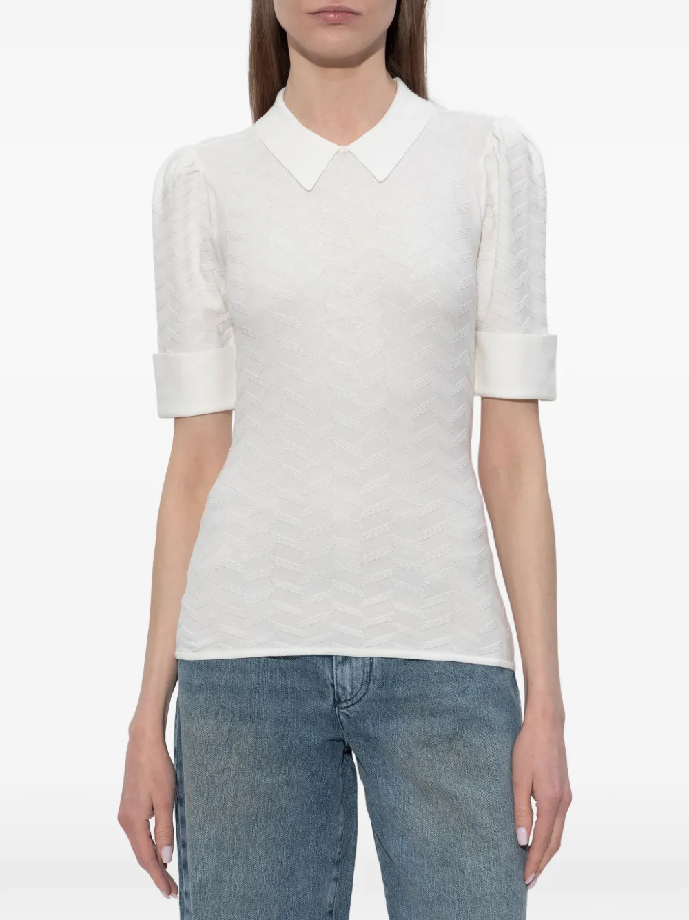  Emporio Armani Collared Pattern Sweater - White 