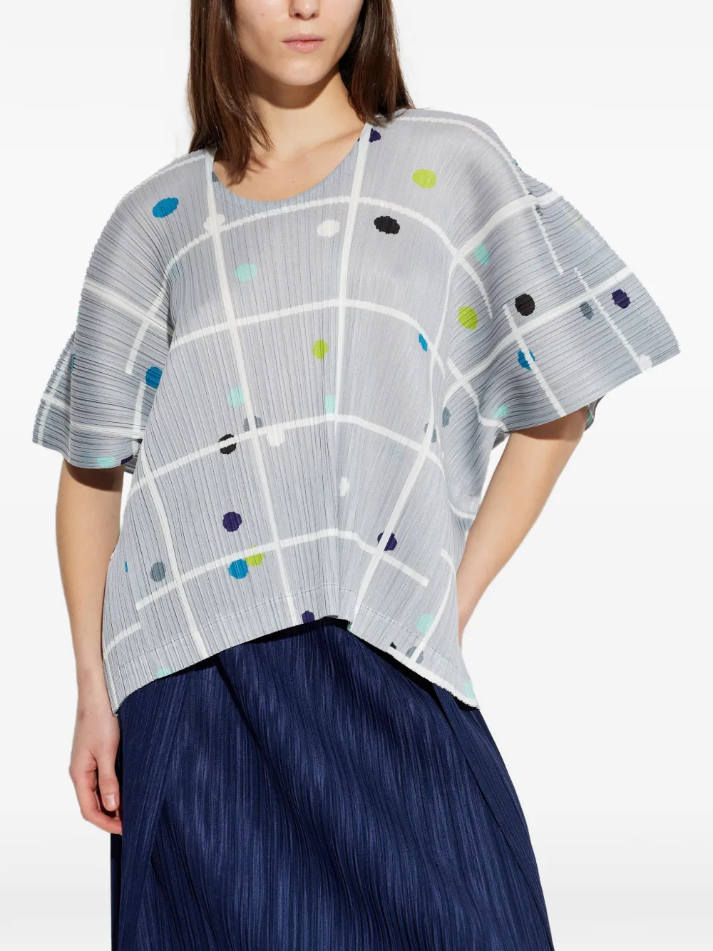  Pleats Please Issey Miyake Grid Pleated Blouse - Grey 