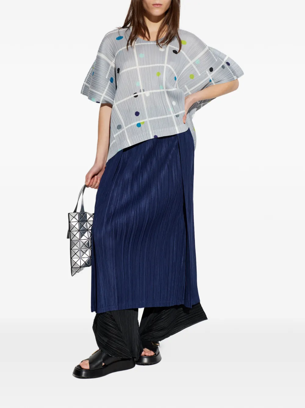  Pleats Please Issey Miyake Grid Pleated Blouse - Grey 