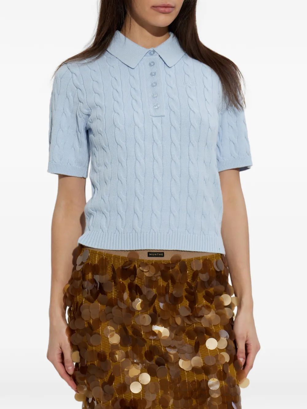 Gestuz Kabelgebreide polotop Blauw