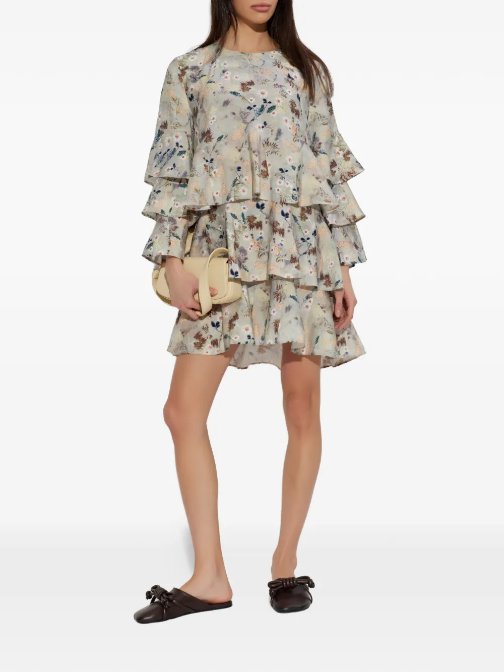  Munthe Brazos Ruffled Floral-print Mini Dress - Neutrals 