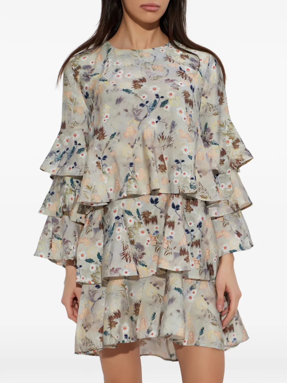  Munthe Brazos Ruffled Floral-print Mini Dress - Neutrals 