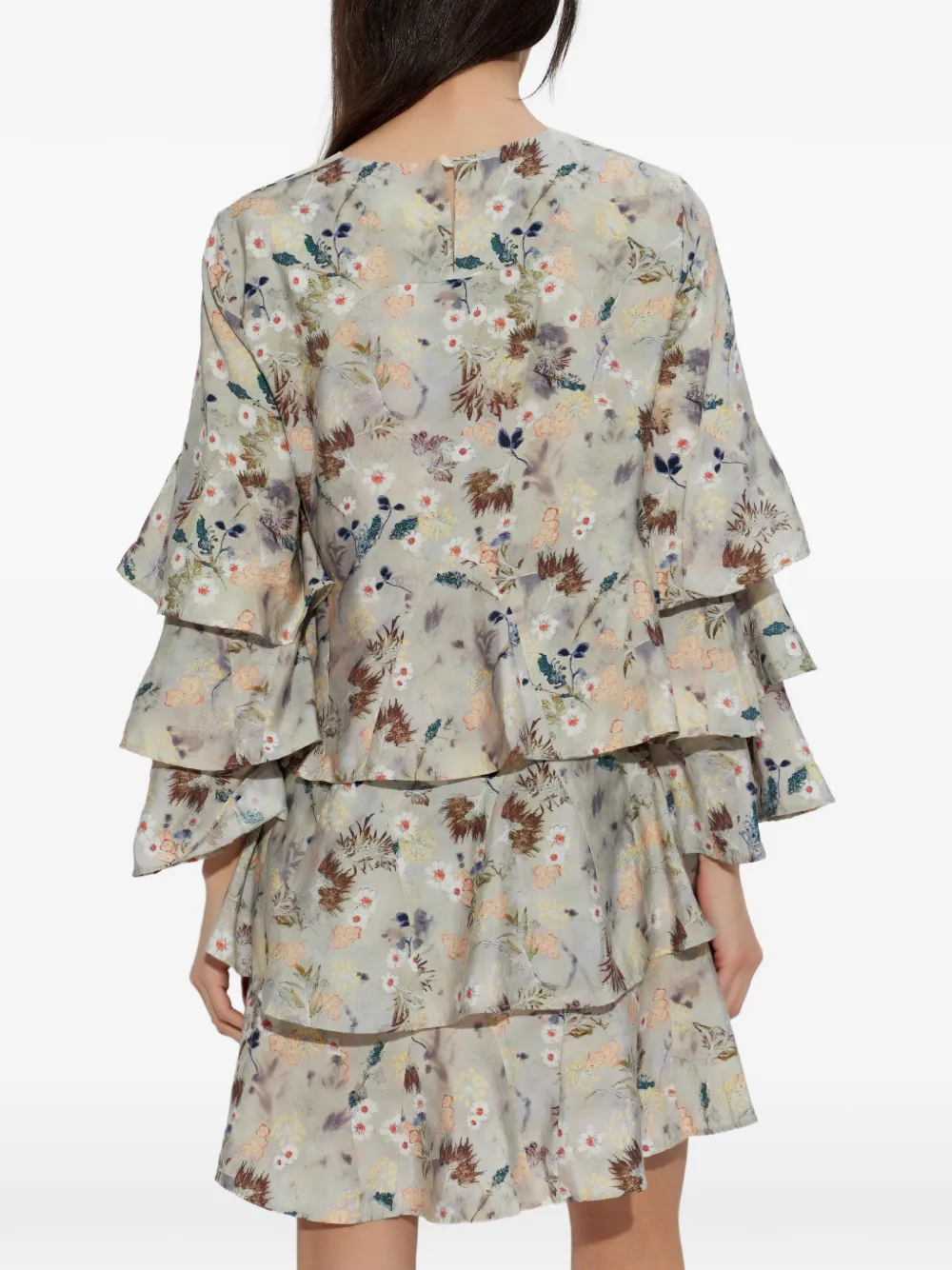 MUNTHE Brazos mini-jurk met bloemenprint en ruches Beige