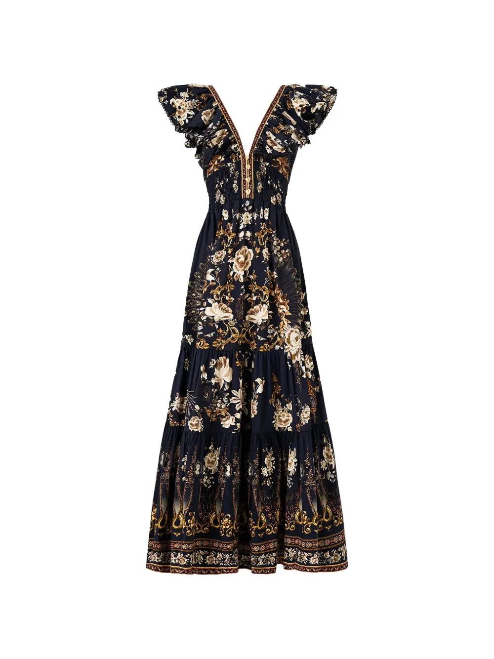 Camilla maxi Flamenco Folklore ruffled floral-pattern dress - Blu