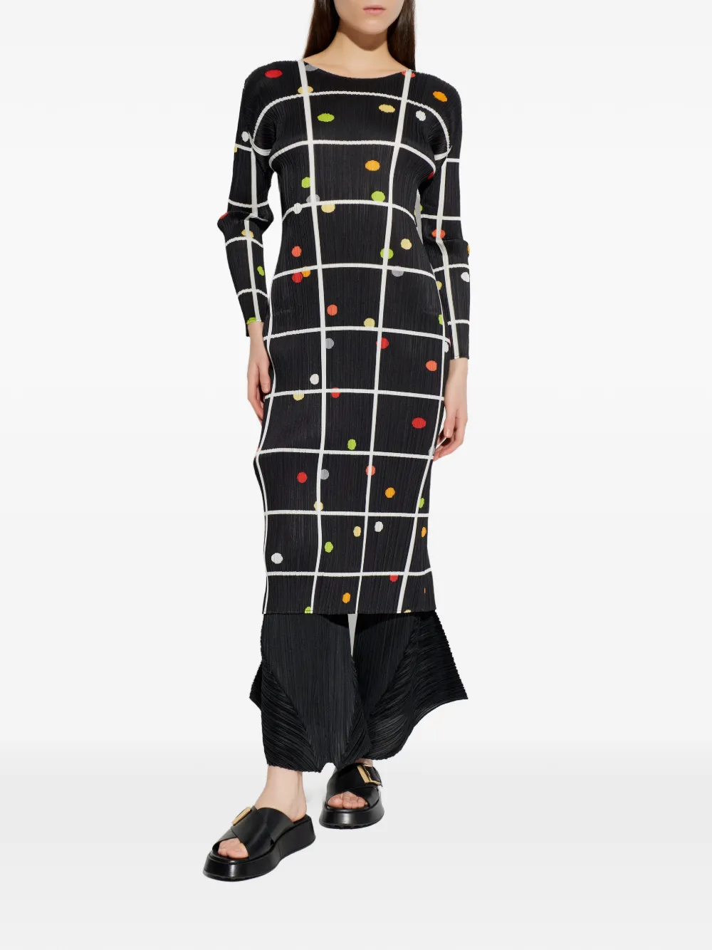 Pleats Please Issey Miyake Geplooide jurk met print Zwart