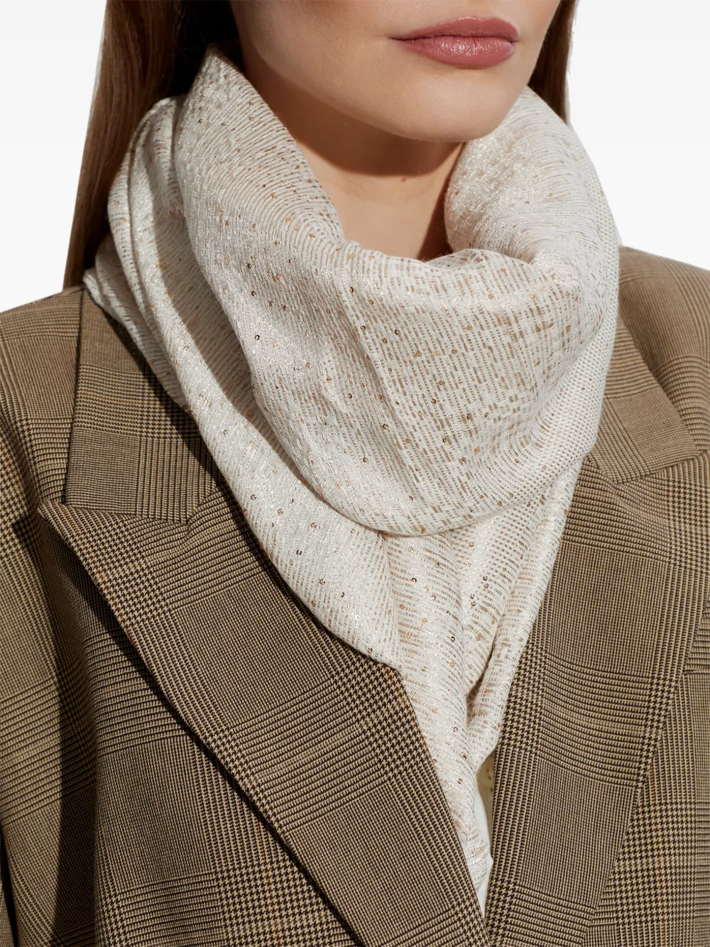 Emporio Armani Sjaal met franje en patroon Beige