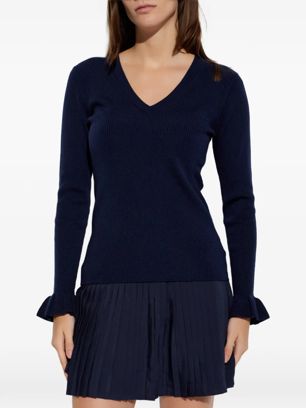  Michael Michael Kors Ruffled V-neck Sweater - Blue 