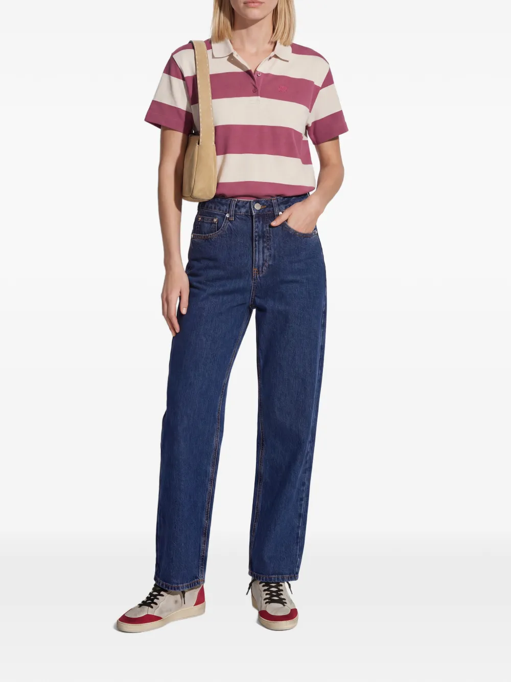  Munthe Striped Polo Top - Pink 