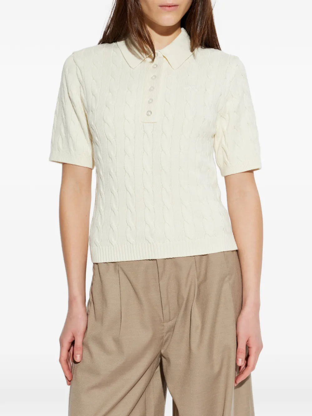  Gestuz Thilla Cable Knit Polo Shirt - Neutrals 