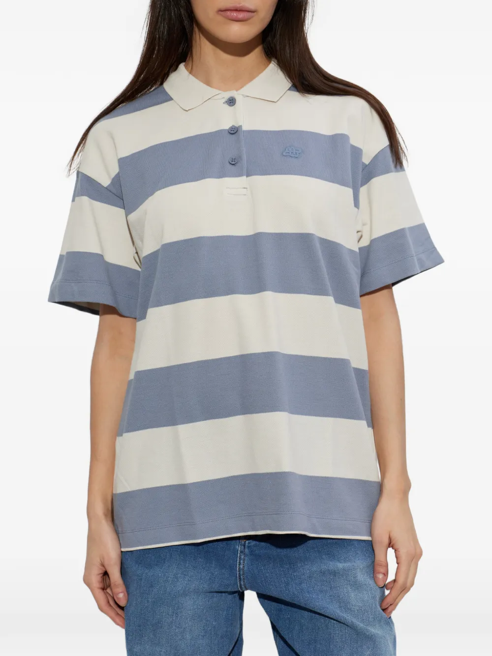  Munthe Striped Embroidered Polo Top - Blue 