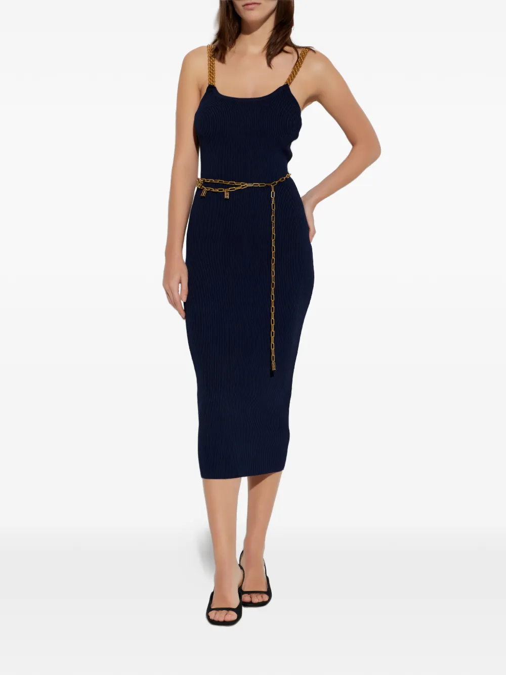  Michael Michael Kors Chain-strap Ribbed Midi Dress - Blue 