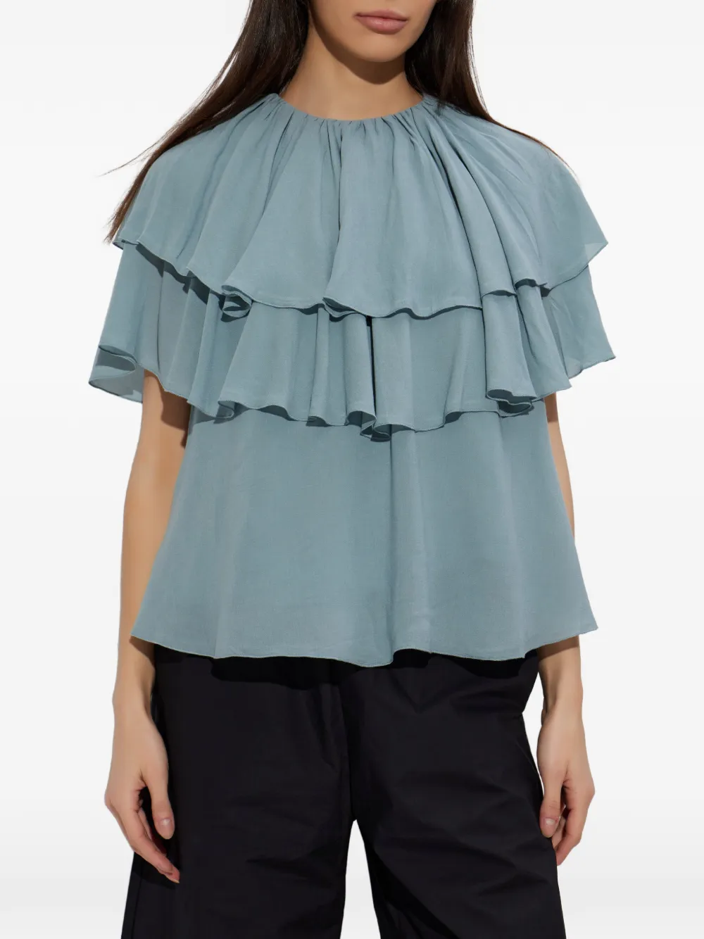 By Malene Birger Nina blouse met ruches Blauw