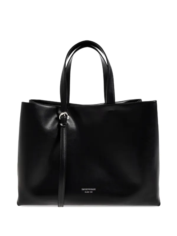 Emporio Armani Buckle Bovine Leather Tote Bag in Black