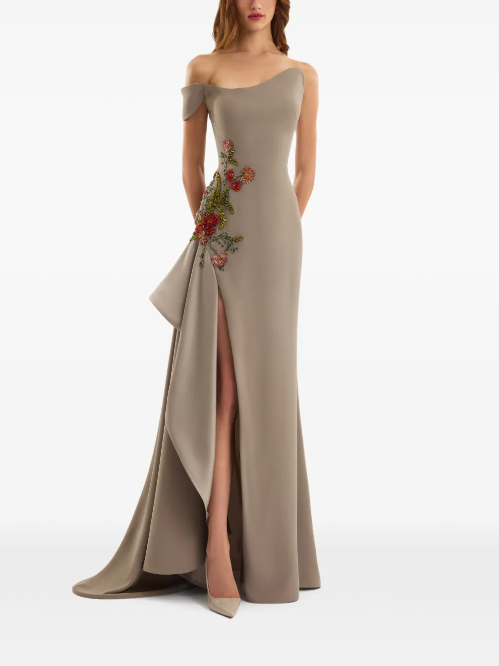 Gemy Maalouf off-shoulder embroidered maxi dress - Neutrals