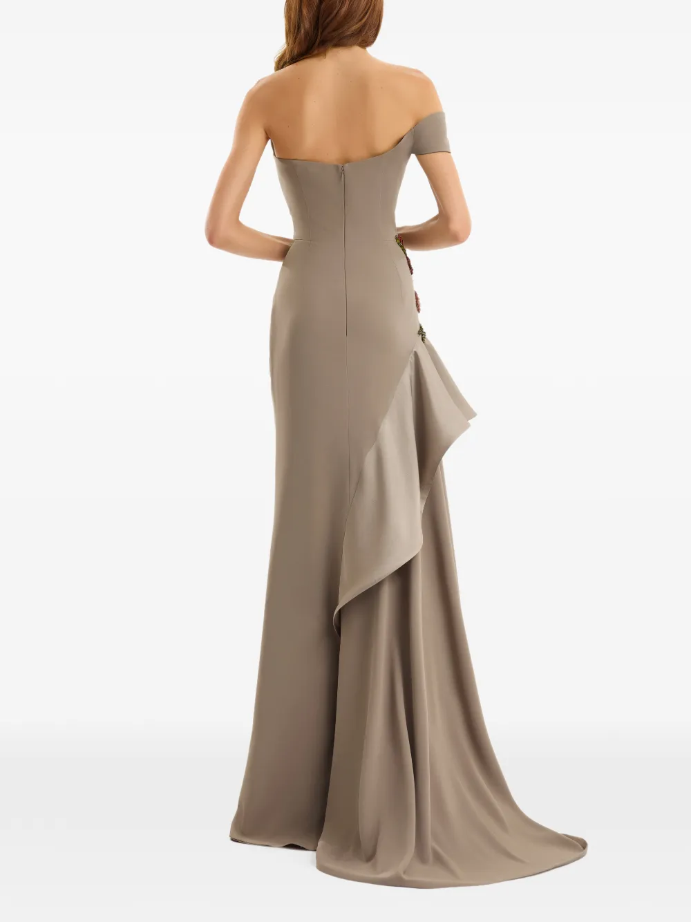 Gemy Maalouf Off-shoulder maxi-jurk met borduurwerk Beige