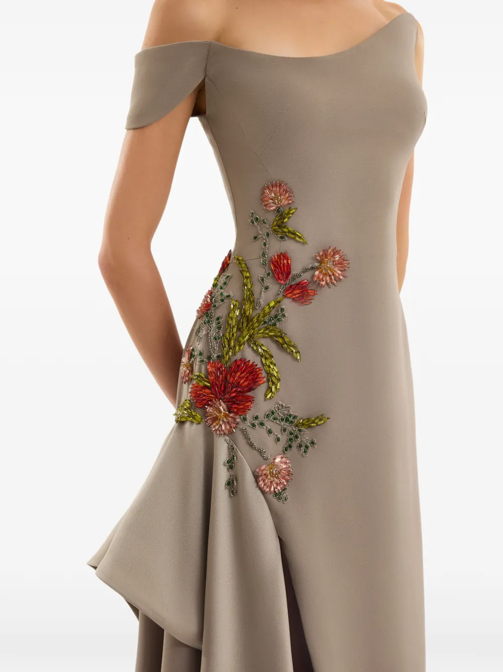 Gemy Maalouf Off-shoulder maxi-jurk met borduurwerk Beige
