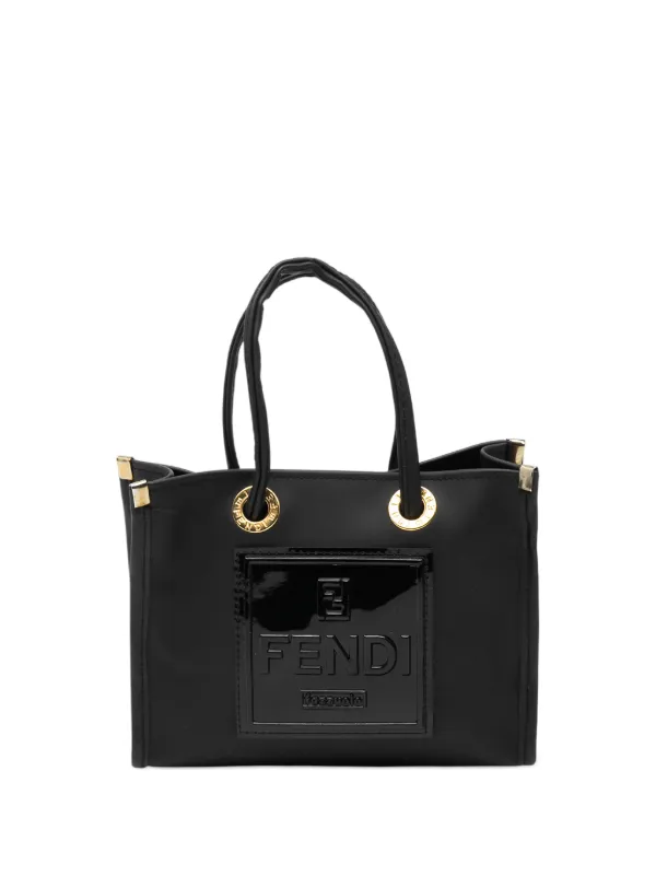 Fendi Pre-owned 2010-2026 Mini Rubber FF Logo Shopper Tote Handbag in Black