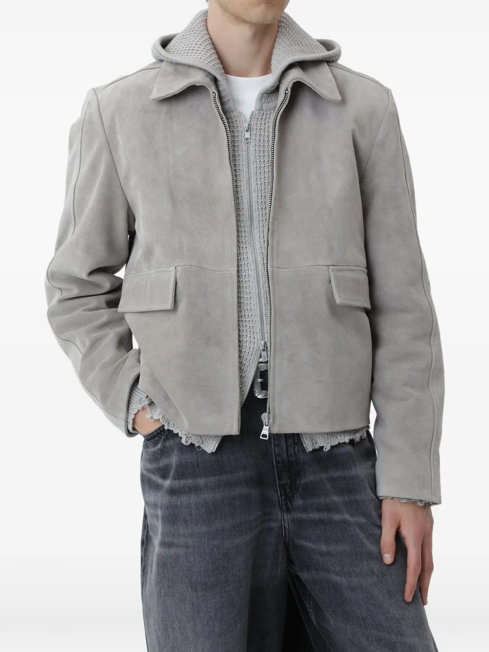 Won Hundred Patch-pocket Suede Jacket - Grey 