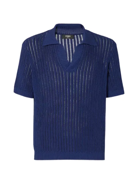 FENDI t-shirt en maille ajourée à col v