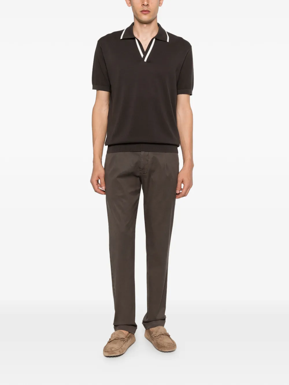 Paolo Pecora T-shirt met V-hals afwerking Bruin