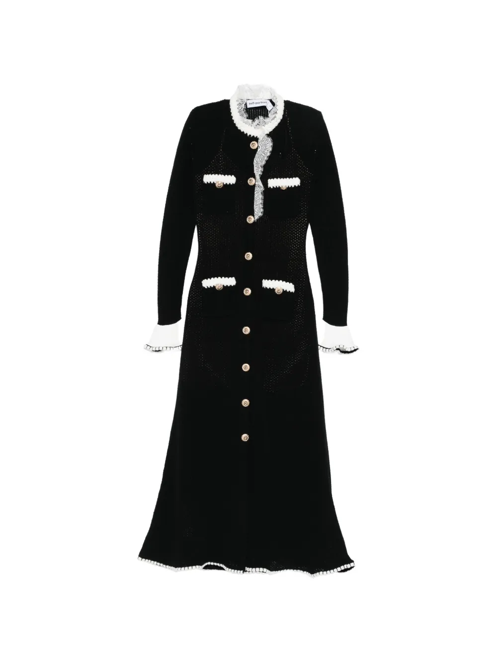 Self-Portrait lace-trim midi dress - Nero