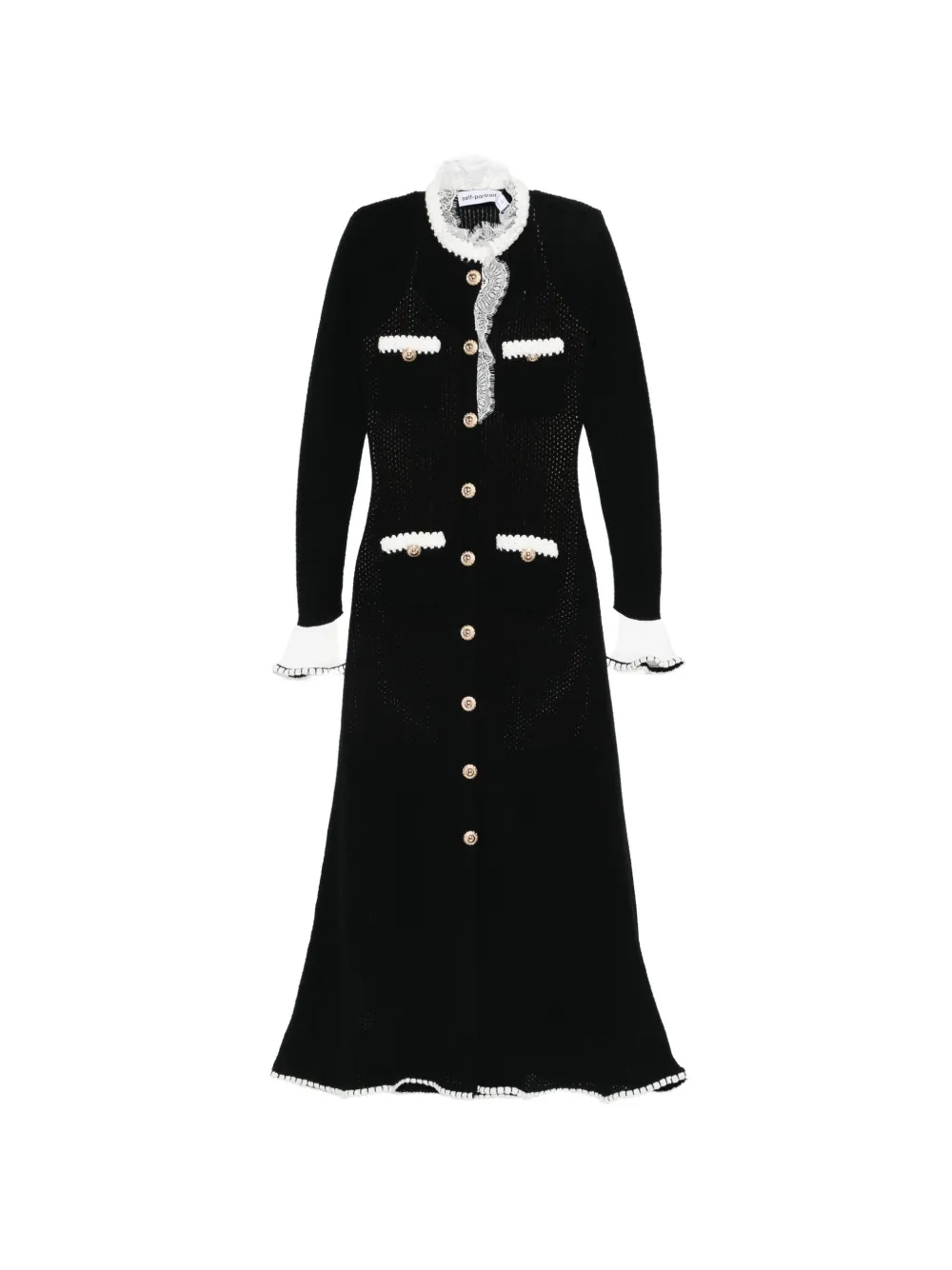 Self-Portrait lace-trim midi dress - Nero