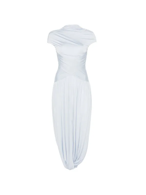 self portrait white pleated dress White Crepe Tailored Maxi Dress self-portrait-US