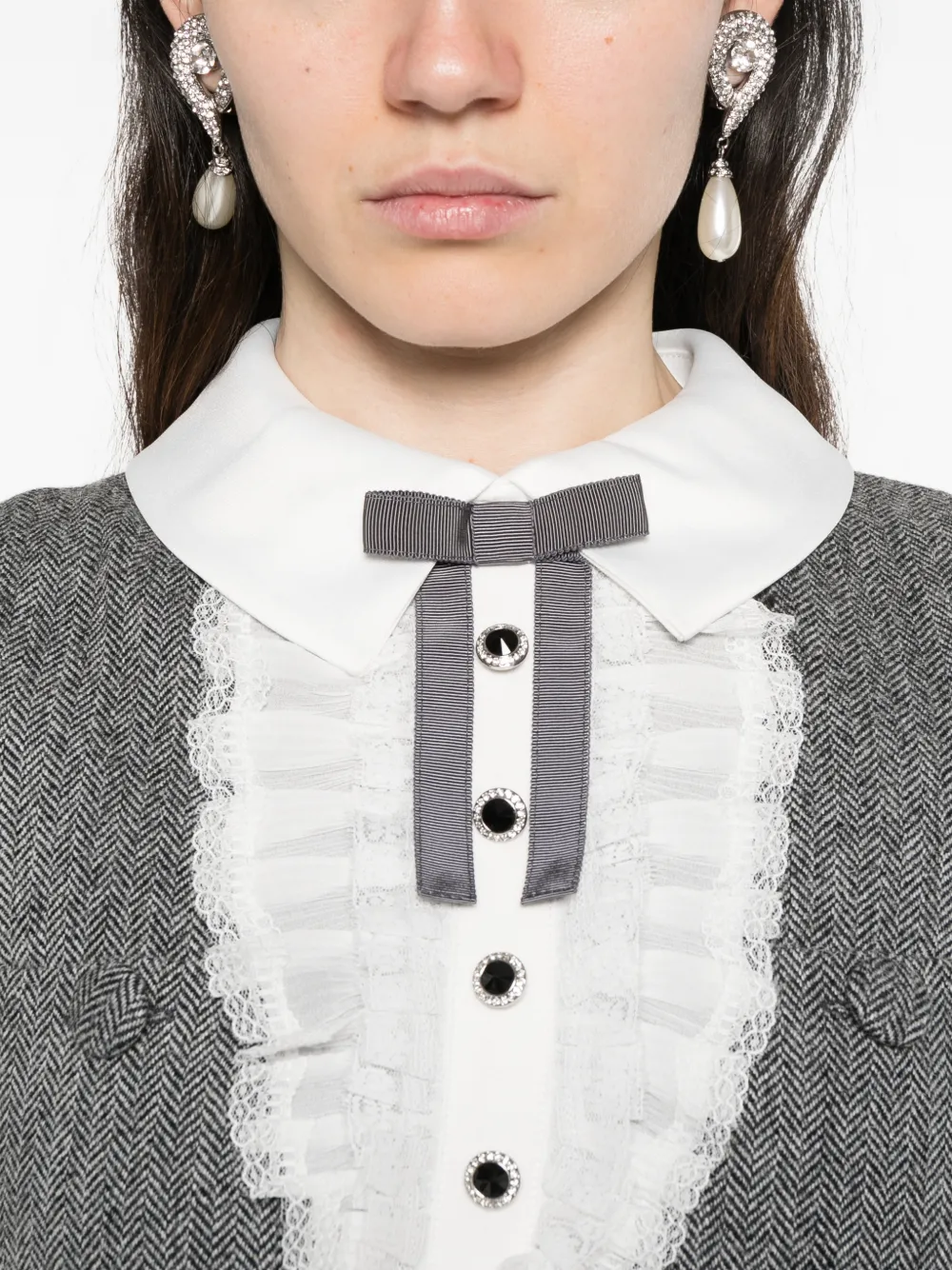 Self-Portrait Mini-jurk met ruches en kraag Grijs