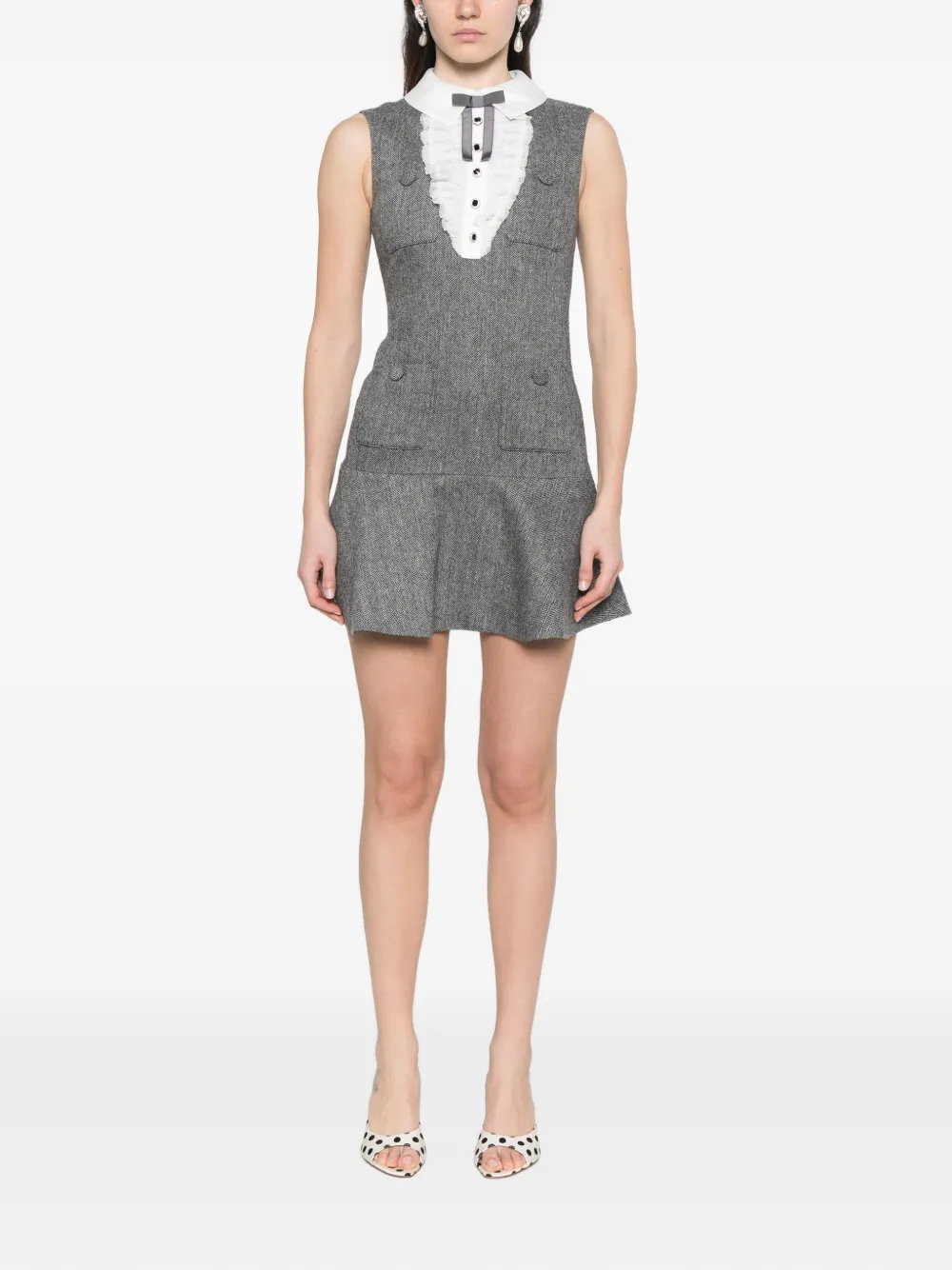  Self-portrait Ruffled Collared Mini Dress - Grey 