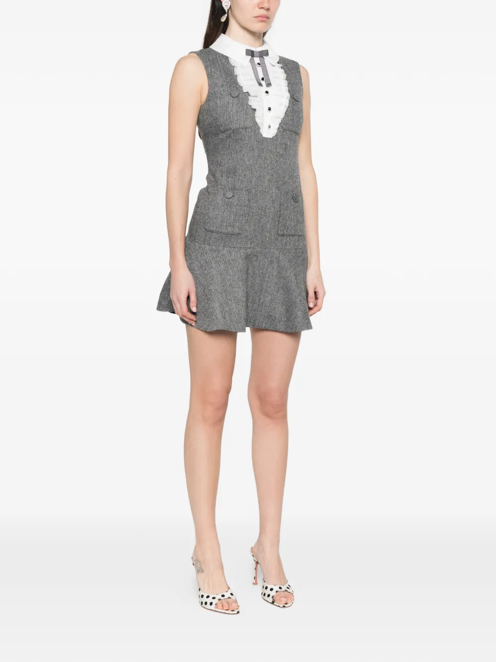  Self-portrait Ruffled Collared Mini Dress - Grey 