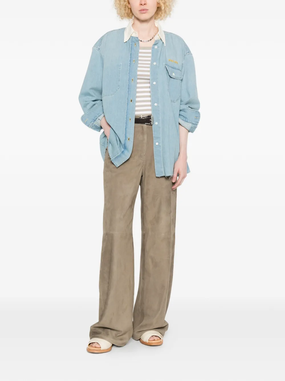 Miu Overhemd met geborduurd logo en contrasterende kraag Blauw