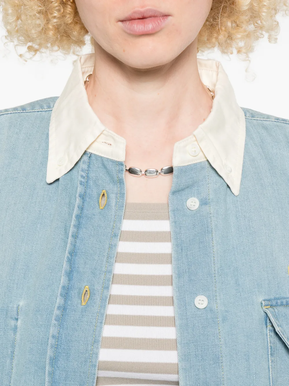 Miu Overhemd met geborduurd logo en contrasterende kraag Blauw
