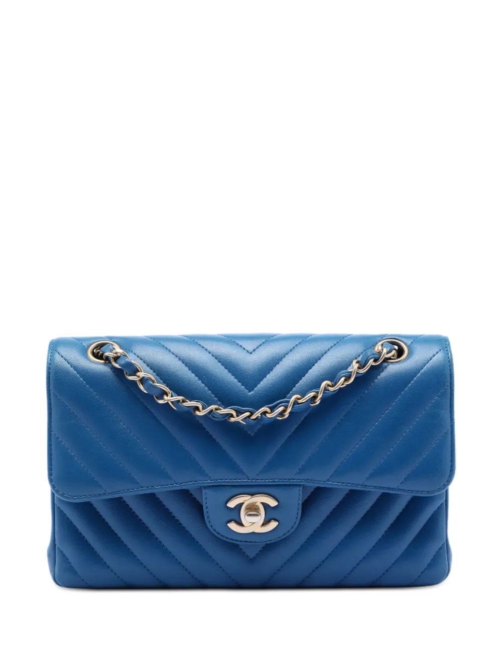 CHANEL Pre-Owned 2019 Small Classic Chevron Lambskin Double Flap shoulder bag - Blu