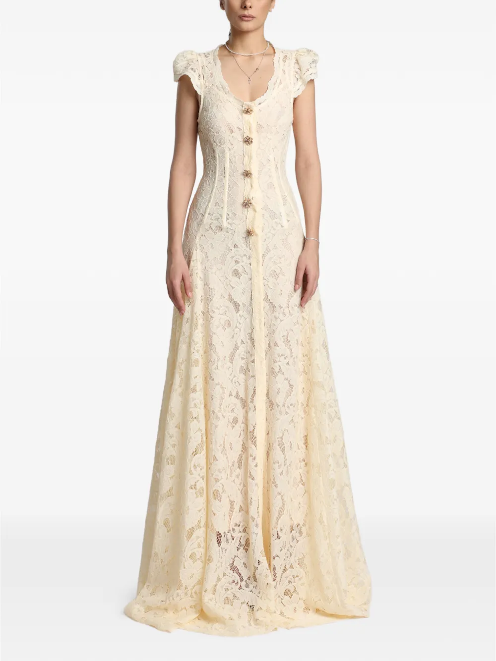 MIAU by Clara Rotescu Nymphea button-embellishment maxi dress - Toni neutri