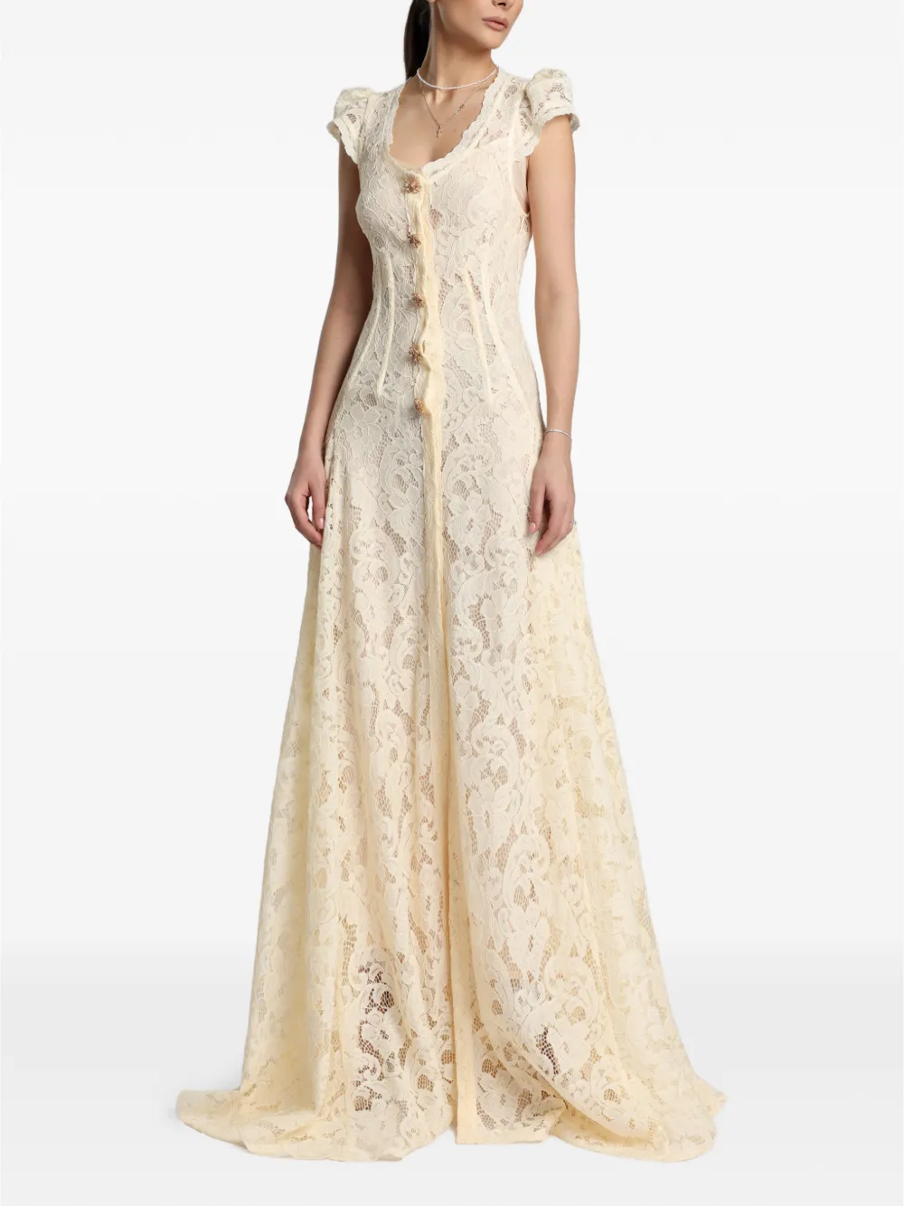  Miau By Clara Rotescu Nymphea Button-embellishment Maxi Dress - Neutrals 