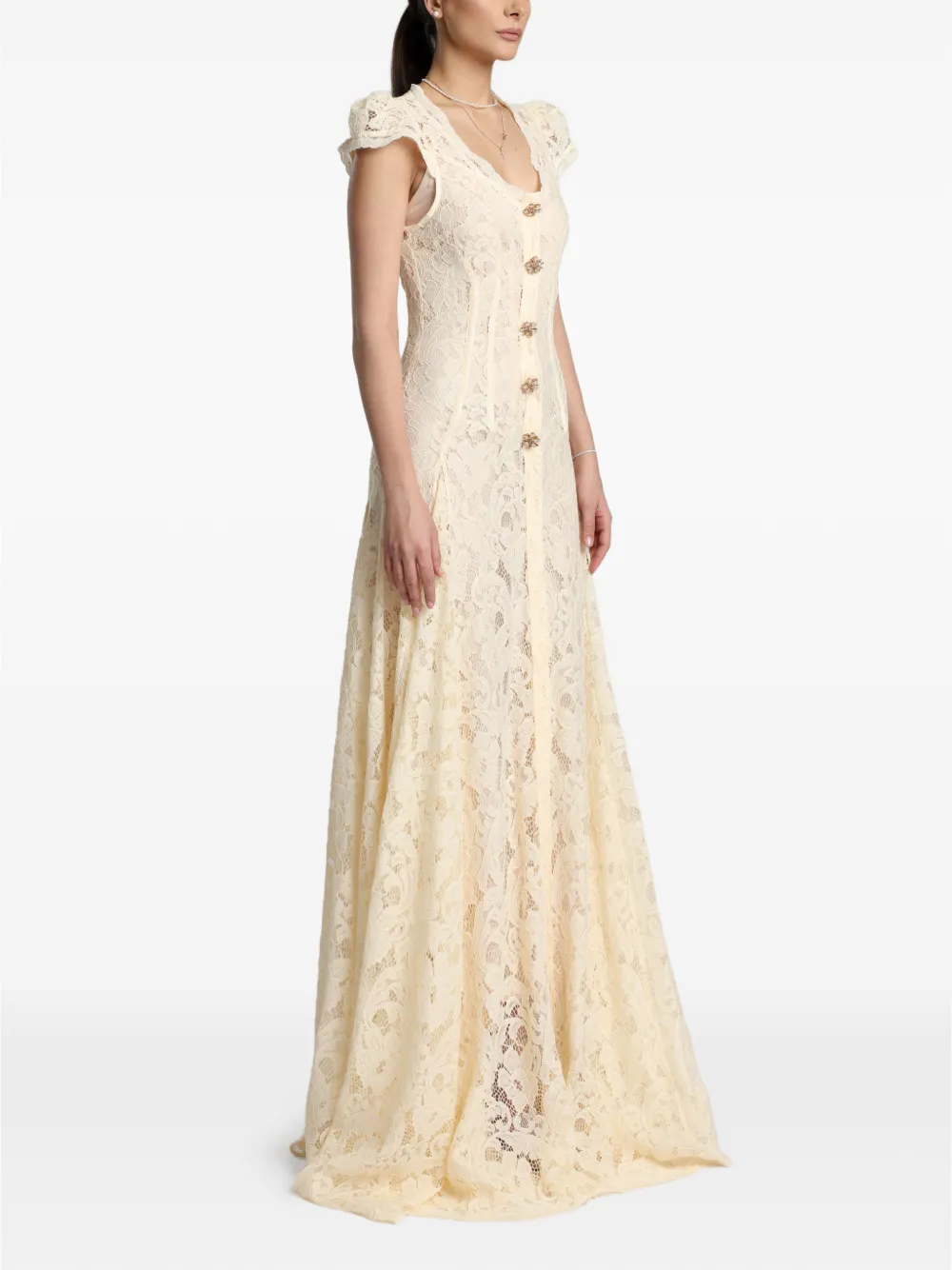  Miau By Clara Rotescu Nymphea Button-embellishment Maxi Dress - Neutrals 