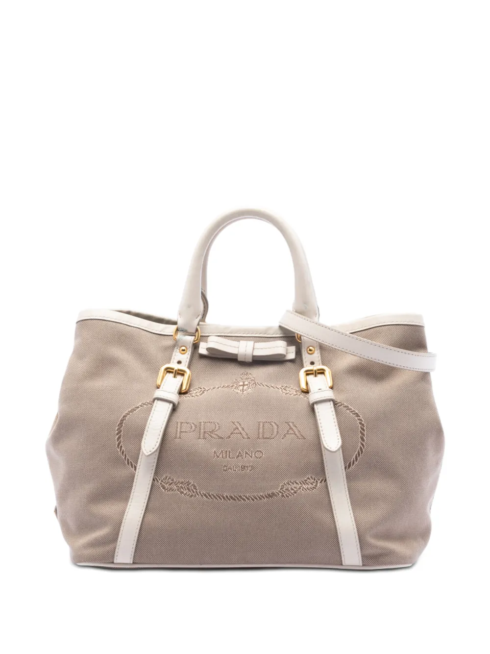 Prada Pre-Owned 2013-2025 Canvas Canapa Logo Bow satchel - Marrone