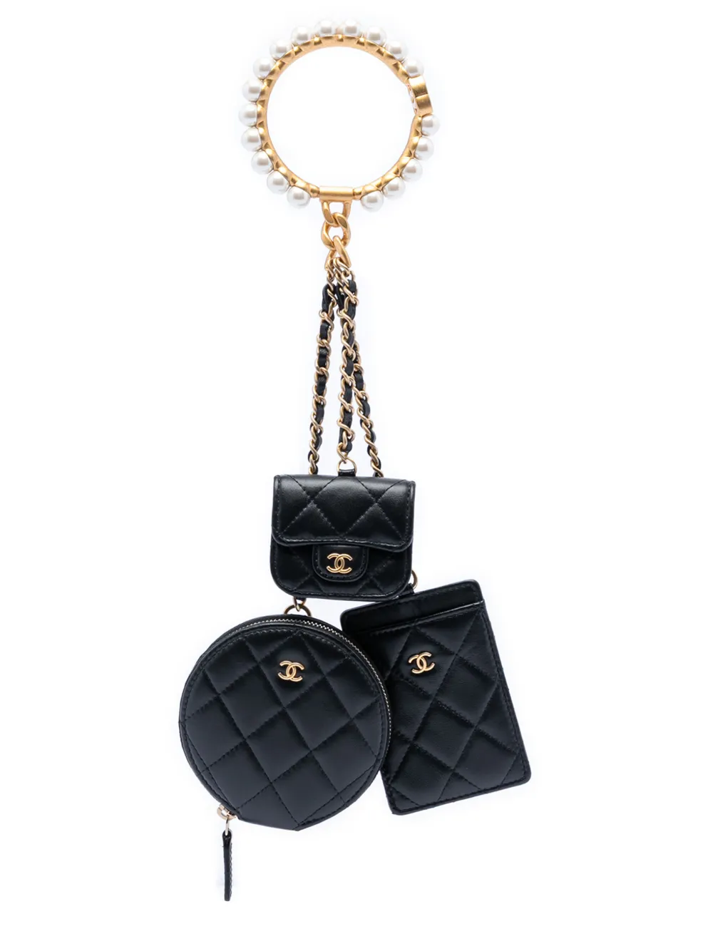 CHANEL Pre-Owned 2021 Quilted Lambskin Pearl Crown CC Wristlet Multi Pouches clutch bag - Nero