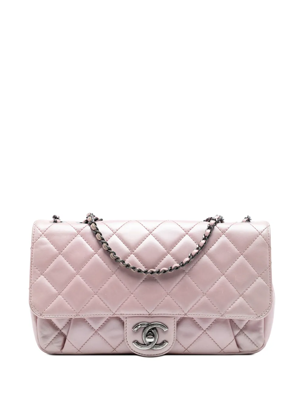 CHANEL Pre-Owned 2016-2017 Medium Quilted Metallic Calfskin Coco Pleats Chain Flap crossbody bag - Rosa