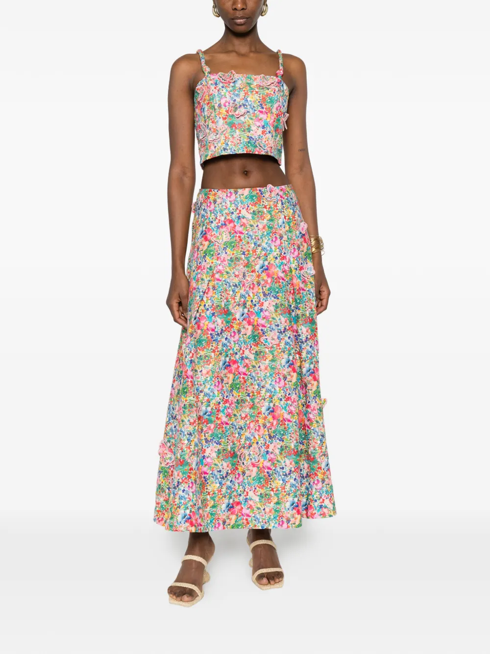  Farm Rio Butterfly-appliqué Maxi Skirt - Pink 