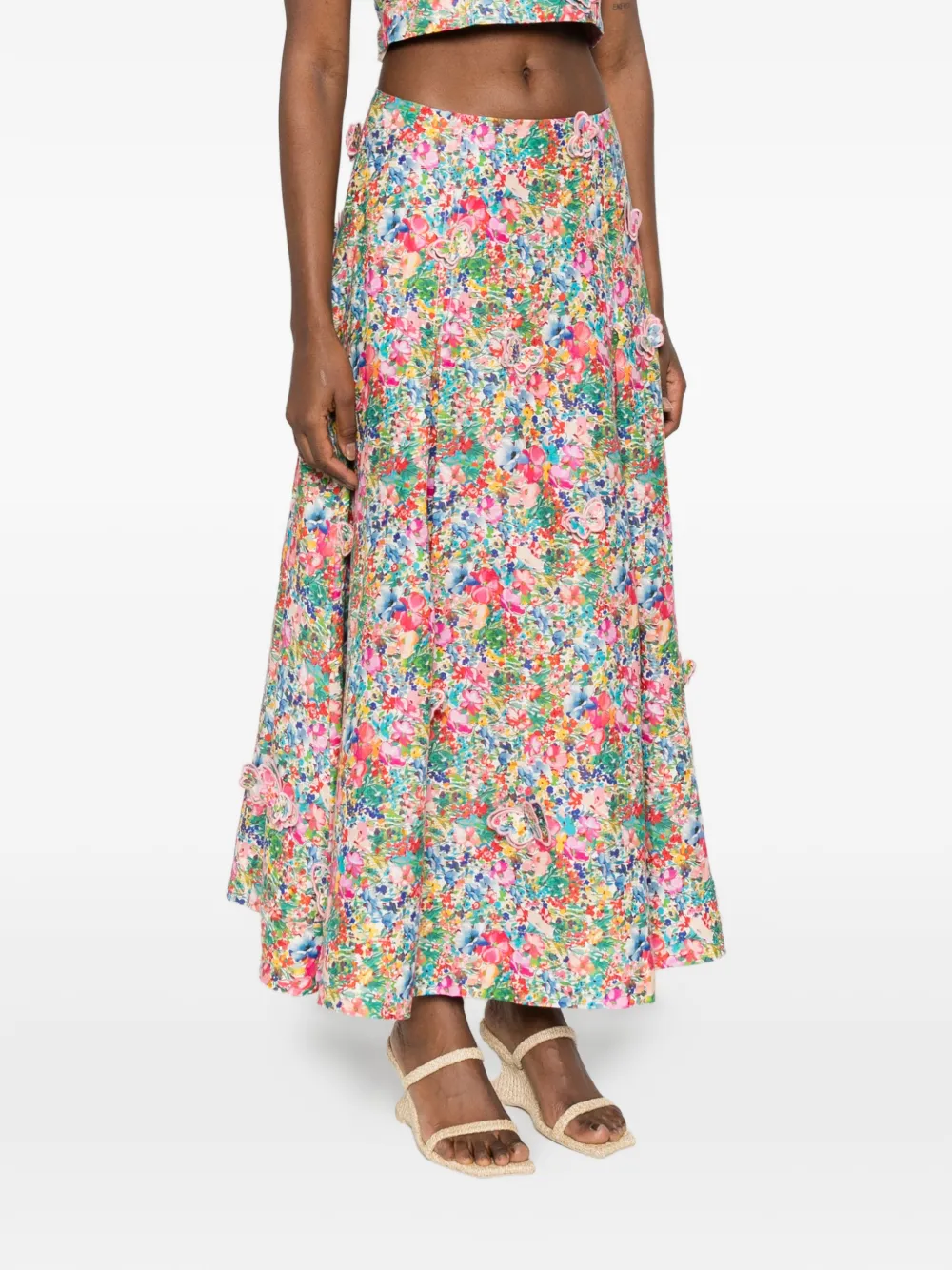  Farm Rio Butterfly-appliqué Maxi Skirt - Pink 
