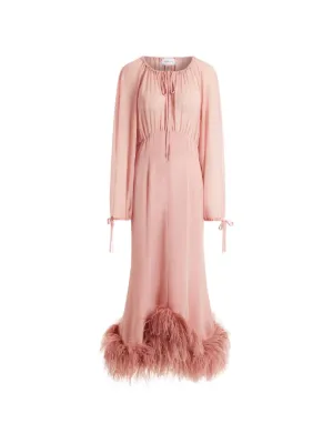 16arlington pink feather dress 16ARLINGTON Adelaide One-Shoulder Crepe Mini Dress w/ Feather Trim