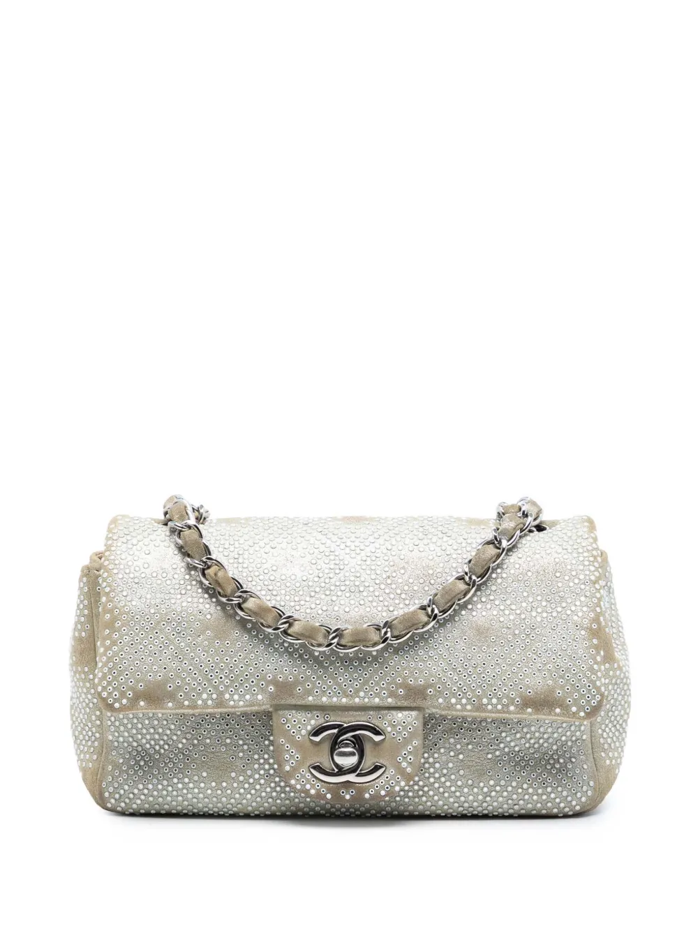 CHANEL Pre-Owned 2012-2013 Mini Rectangular Iridescent Calfskin Strass Embellished Single Flap crossbody bag - Marrone