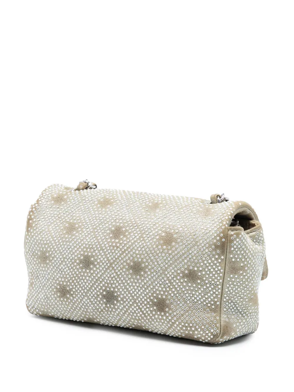  Chanel Pre-owned 2012-2013 Mini Rectangular Iridescent Calfskin Strass Embellished Single Flap Crossbody Bag - Brown 