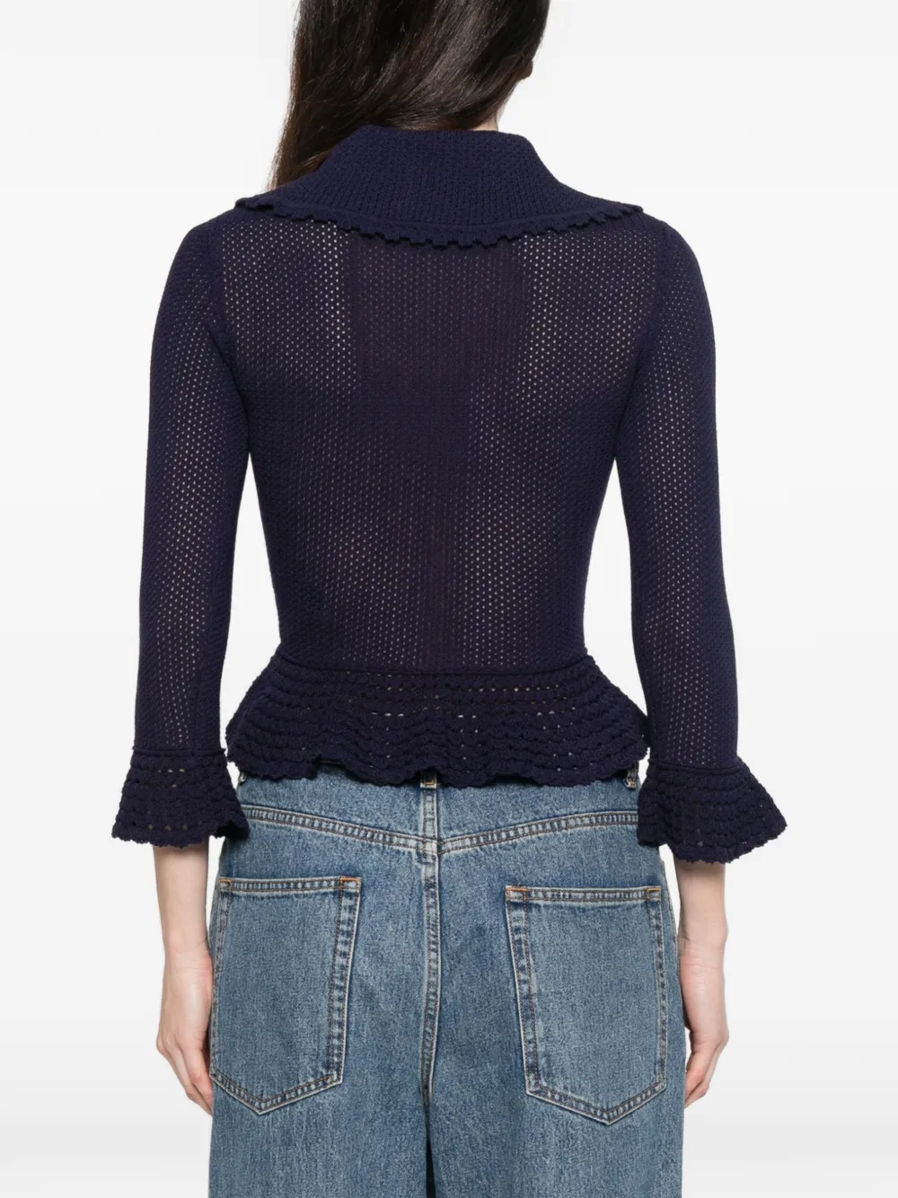 Charm-Detail Scalloped-Trim Cardigan